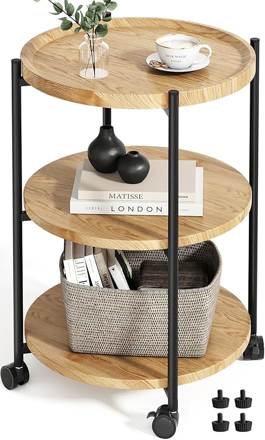 Small Side Table, 3-Tier Side Tables Living Room, Modern End Table Nightstand by Seeday