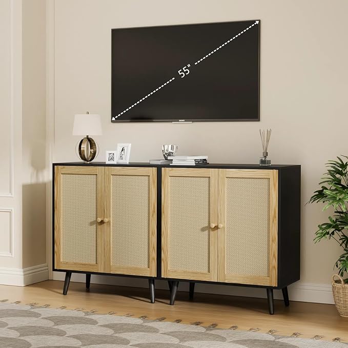 Set of 2 Rattan Sideboard Buffet Cabinets, Accent Cabinets - Image 3