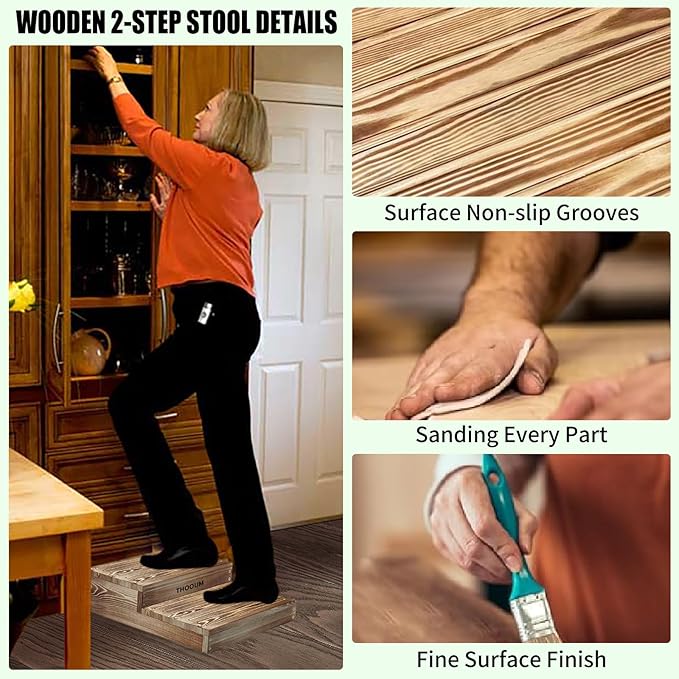 Wooden 2 Step Stool for High Beds, Moderate & Applicable 2-Step Stools for - Image 4