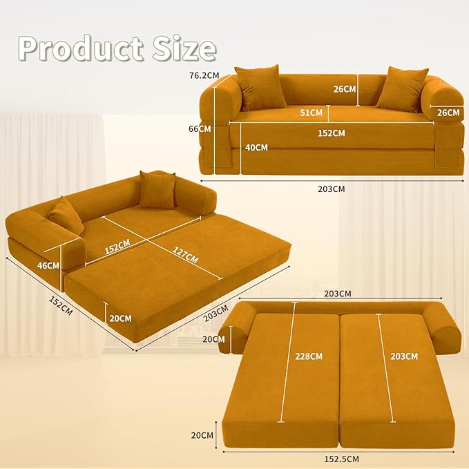 80" Convertible Sofa Bed, 3-in-1 Corduroy Folding Pull Out Couch - Image 2