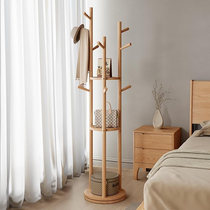 Solid Wood Rotary Coat Rack, Freestanding Coat Rack - Image 2