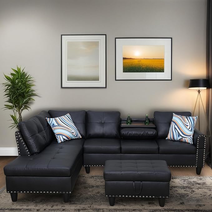 L Shaped Sectional Couches for Living Room, Modular 4 Seat Sofa by FONTOI