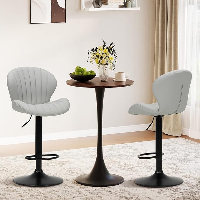COLAMY Bar Stools Set of 4, Modern Swivel Bar Chairs, Adjustable Faux Leather - Image 3