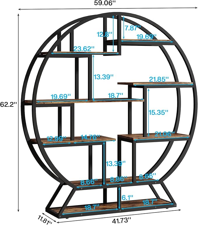 Tribesigns Bookshelf, Round Bookshelves Etagere Bookcase, 63 Inch Industrial - Image 2