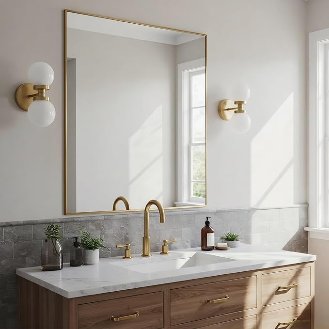 30x30 Inch Brass Bathroom Mirror - Image 3
