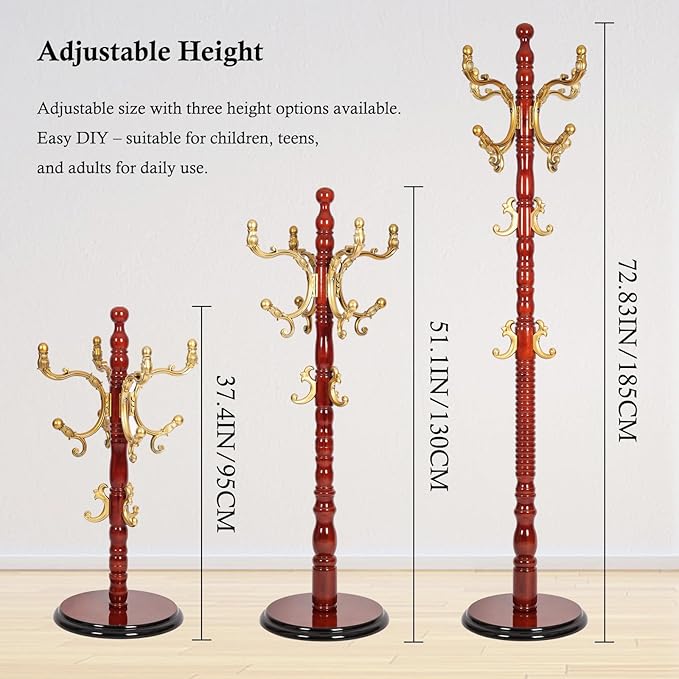 Coat Rack Stand, Solid Wooden Coat Tree - Image 6