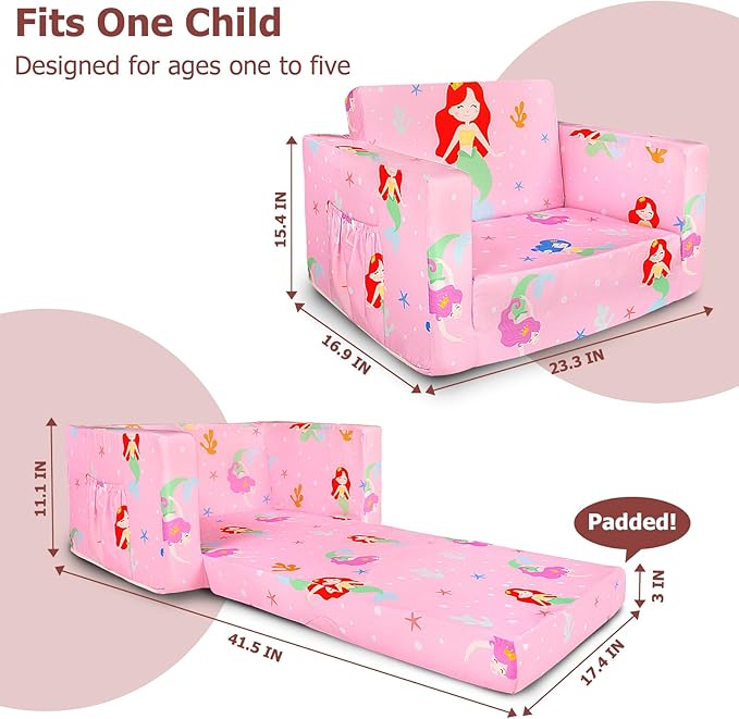 Kids Couch, 2-in-1 Kids Fold Out Sofa, Convertible Toddler Couch to Lounger - Image 2