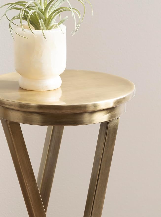 Kate and Laurel Aja Modern Metal Round Drink Table, Antique Brass, Decorative - Image 5