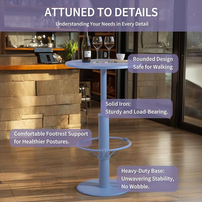 42" Tall Modern Industrial Bar Table-23.6" Dia Round Metal Top Bar Height - Image 8