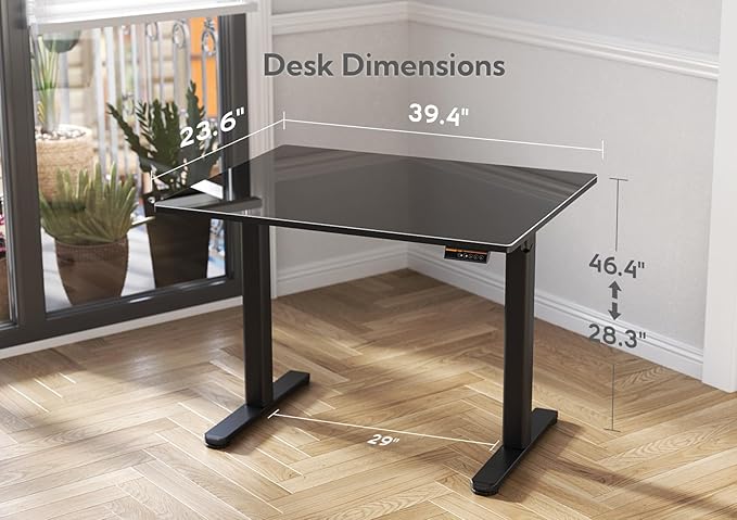 Claiks Glass Standing Desk, 40x24 Inch Small Stand Up Desk Electric Adjustable - Image 3