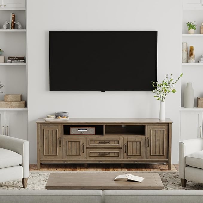 SIMPLIHOME Lev SOLID WOOD 72 Inch Wide Contemporary TV Media Stand in Smoky - Image 2