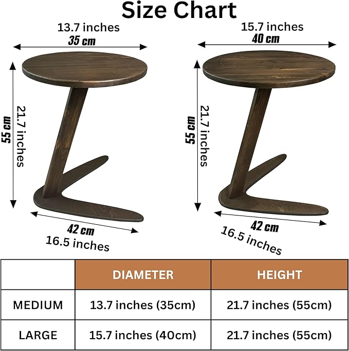 C-Shaped Handmade Solid Wood End Table, Side Table - Image 6