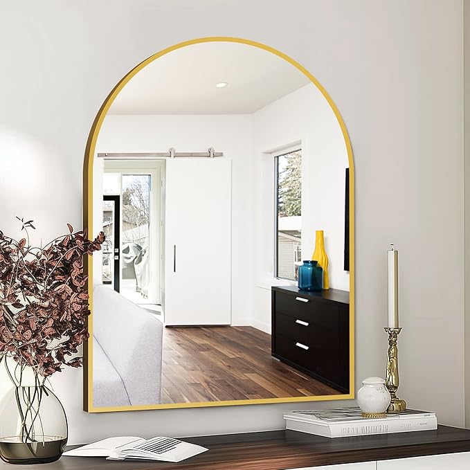 FICTOR Bathroom Vanity Mirror for Wall, 40”x30” Large Arched Metal Framed - Image 3