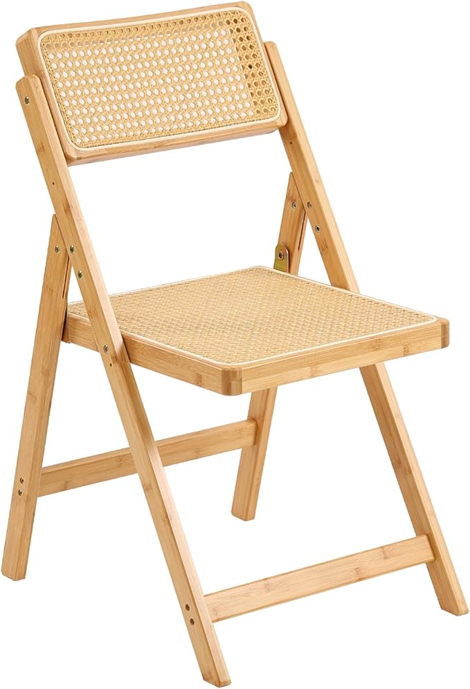 Rattan Folding Chair, Modern Mid Century Dining Chair Set of 1, Outdoor Bamboo by Furlide