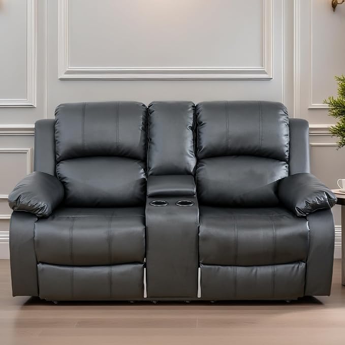 Loveseat Recliner Sofa, Reclining Loveseat Leather Couch by FONTOI