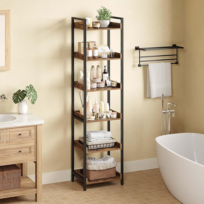 Rolanstar Bookshelf, 6-Tier Storage Rack, Narrow Corner Bookshelf, Display - Image 6