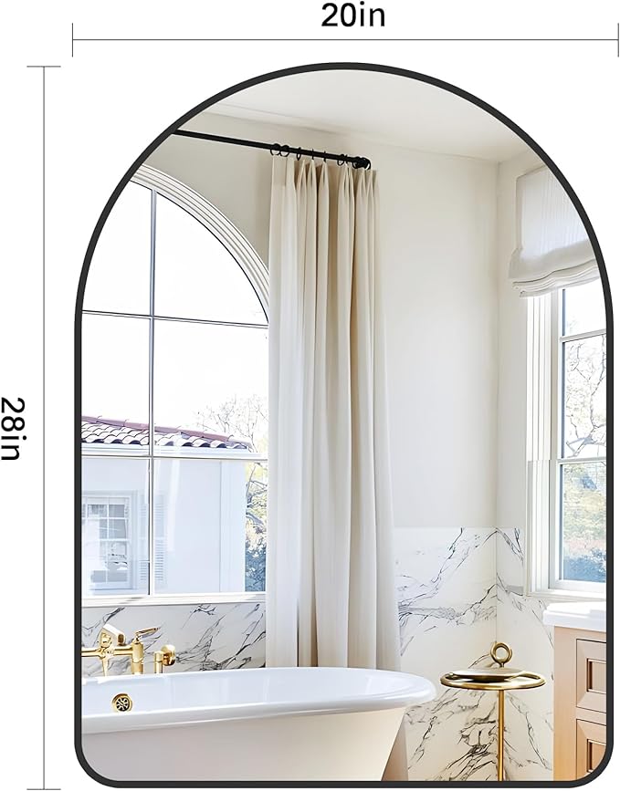 GLASHOM 20"x28" Black Arched Mirror - Image 3