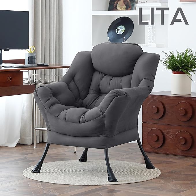 LITA Lazy Chair with Ottoman, Modern Accent Leisure Upholstered Sofa, - Image 2