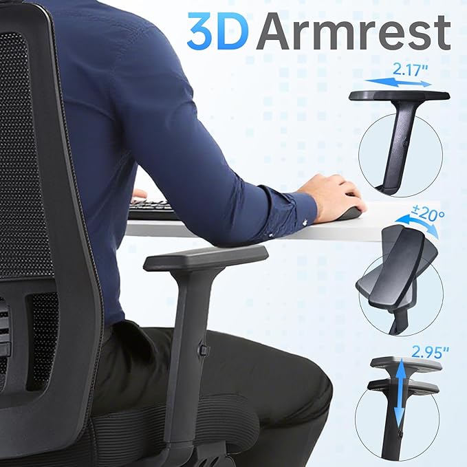 Ergonomic Office Chair, Adjustable Lumbar &Headrest, 3D Armrests, Silent Wheels - Image 4