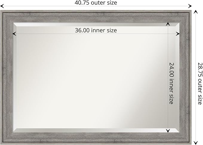 Amanti Art Grey Wall Mirror 29x41 Regis Barnwood Grey Rectangle Bathroom Mirror - Image 4