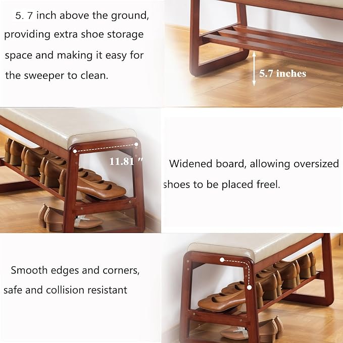 Solid Wood Shoe Bench, 2-Tier Wooden Entryway Bench, Modern Shoe Rack - Image 4
