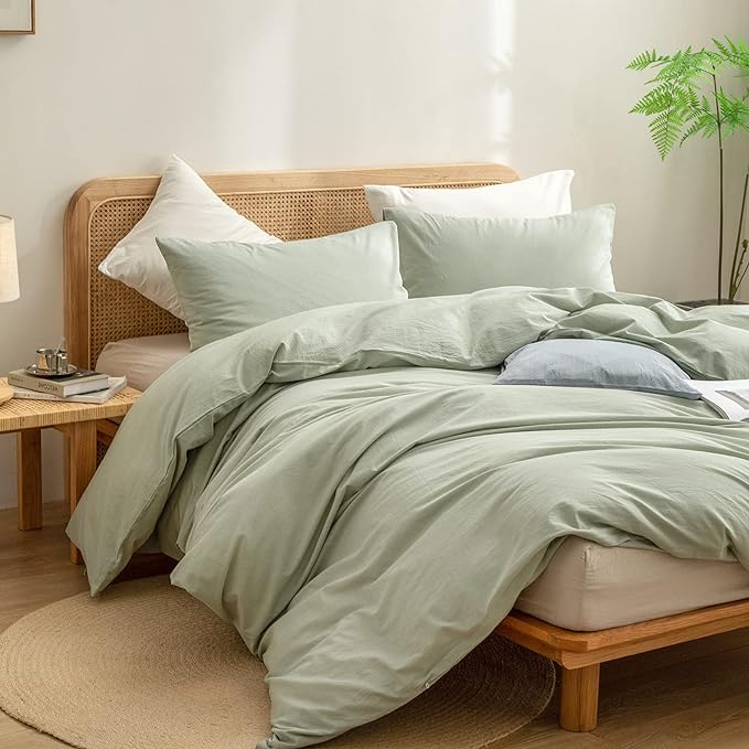 BESTOUCH Duvet Cover Set 100% Washed Cotton Linen Feel Super Soft Comfortable - Image 5