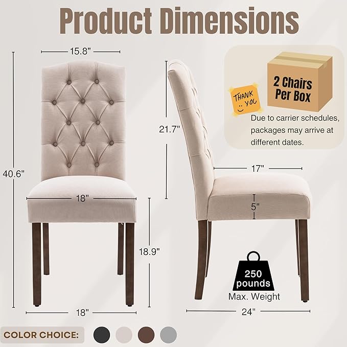 Tufted Upholstered Parsons Dining Chair Set Fabric Diner Accent Stylish Modern - Image 4