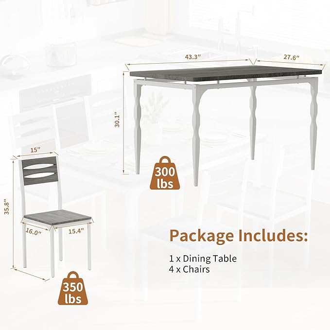 GarveeHome 5 Piece Dining Table Set, Industrial Style Dining Table and Chairs - Image 2