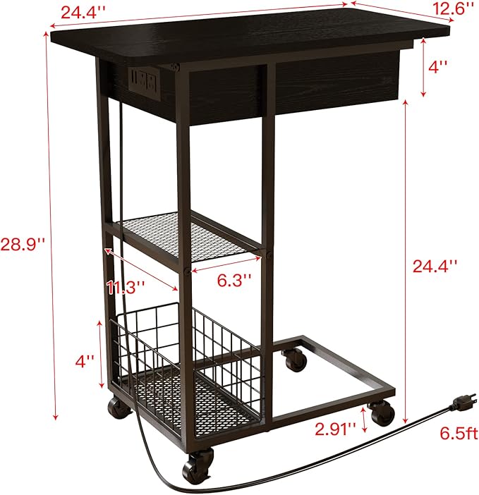 LIDYUK C Shaped End Table with Charging Station, Flip Top Side Table with USB - Image 3