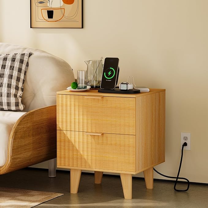 Urban Deco Nightstand Set of 2, Mid Century Modern Nightstand - Image 2