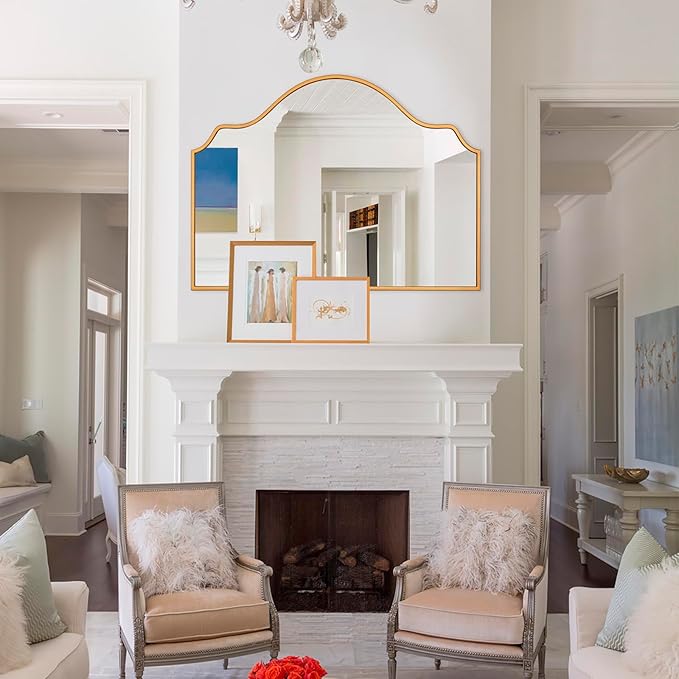 Chende Large Gold Mirror with Arched Top, Modern Decorative Mirror with Wooden - Image 2
