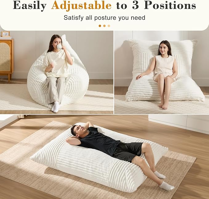 3-in-1 Giant Bean Bag Chair for Adults & Kid, Convertible Floor Sofa to Mattress - Image 5