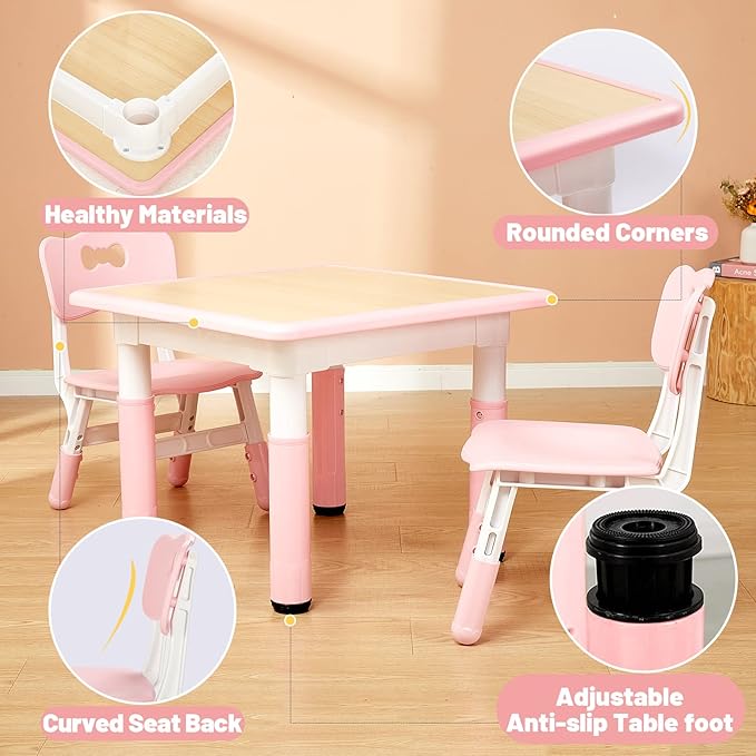 FUNLIO Kids Table and 4 Chairs Set, Height Adjustable Toddler Table and Chair - Image 5