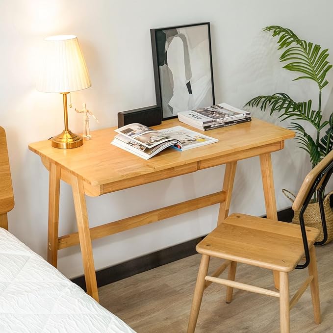 Computer Desk with Drawers, Solid Wood Writing Desk, Mid Century Modern Home - Image 3