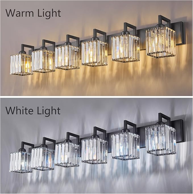 Modern Crystal Bathroom Vanity Light 6-Lights Black Modern Crystal Wall Lamp - Image 3