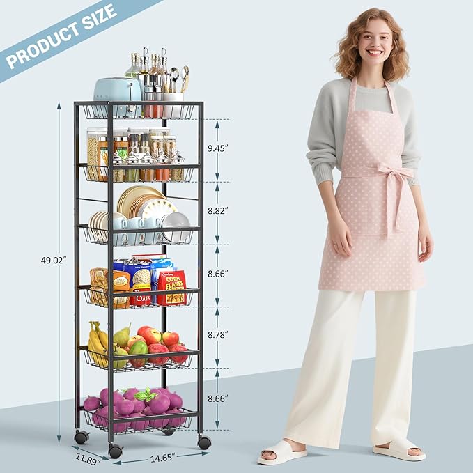 Fruit Vegetable Basket for Kitchen, 6 Tier Fruit and Vegetable Storage Cart - Image 4