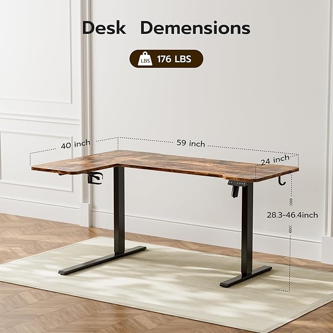 59 Inch L Shaped Standing Desk Adjustable Height, Electric Corner Standing Desk - Image 3