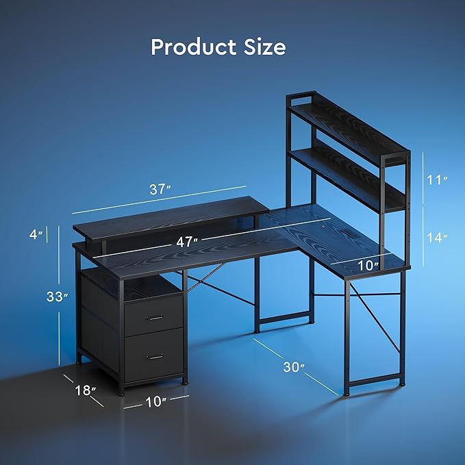 L Shaped Gaming Desk with Shelves, Reversible Computer Gaming Desk with LED - Image 3