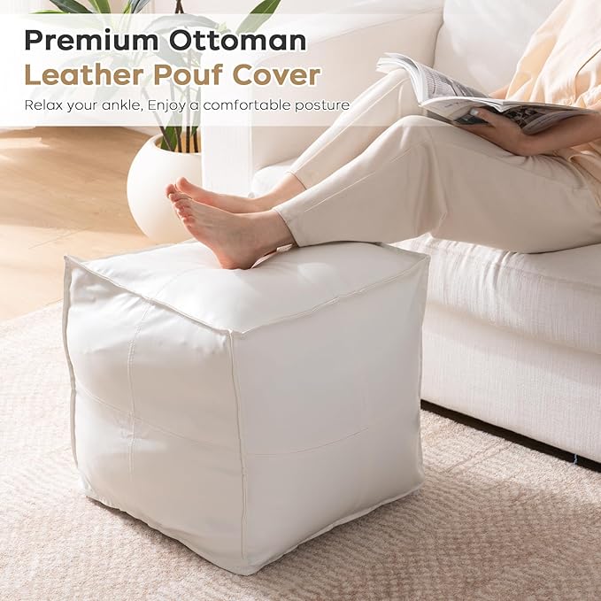 Unstuffed Pouf Ottoman Cover, 17.7x17.7 inch Faux Leather Moroccan Poofy - Image 5