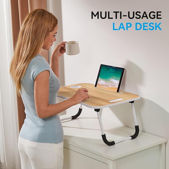 BUYIFY Folding Lap Desk, 23 Inch Portable Wood Yellow Laptop Bed Desk Lap Desk - Image 6