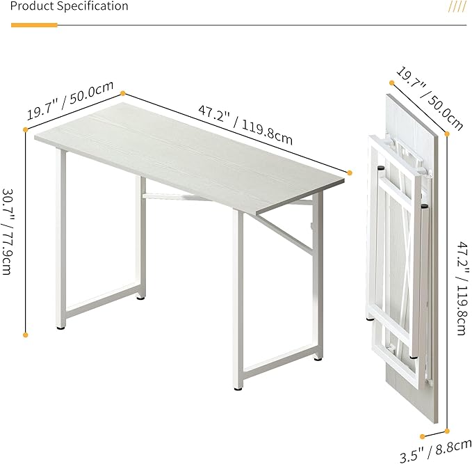 Folding Desk 47 inch No Assembly Required Home Office Table, Writing Gaming - Image 3