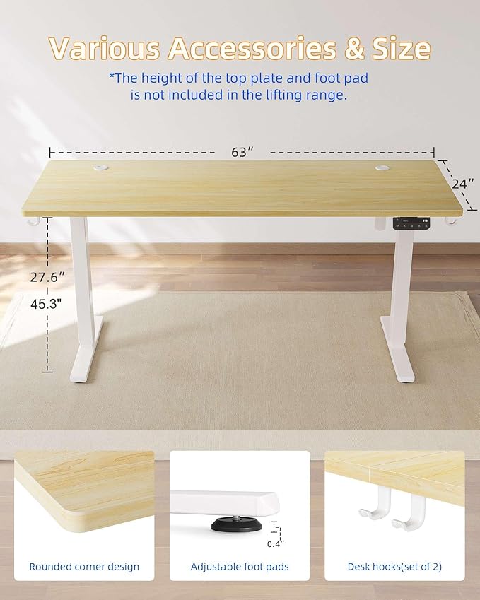 YIHAYO Electric Standing Desk, 63 x 24 Inches Stand Up Desk - Image 3