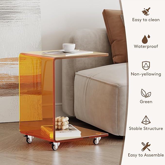 Modern C-Shaped End Table, Small Side Table, Acrylic Nightstand - Image 5