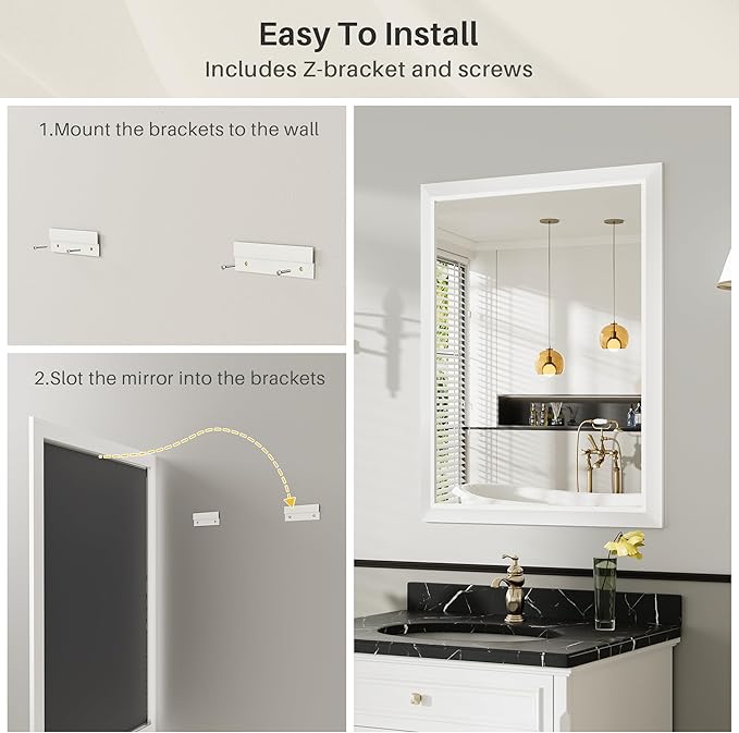 24x30 Inch White Bathroom Mirror - Image 7