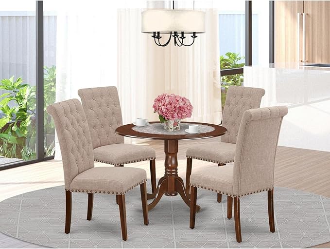 East West Furniture DLBR5-MAH-04 5 Piece Dining Room Furniture Set Includes a - Image 7