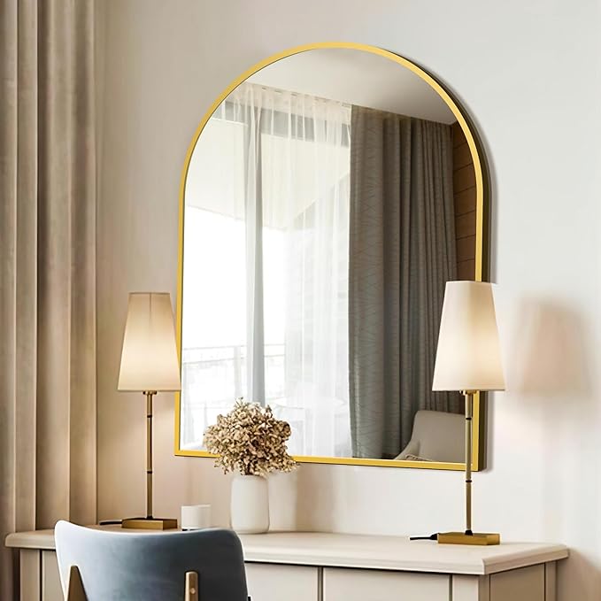 FICTOR Bathroom Vanity Mirror for Wall, 40”x30” Large Arched Metal Framed - Image 6