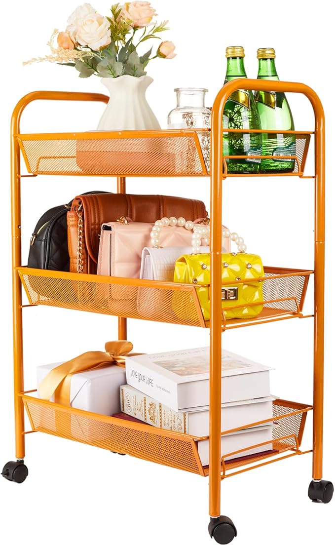 3-Tier Metal Rolling Cart, Storage Shelf by Tomeble