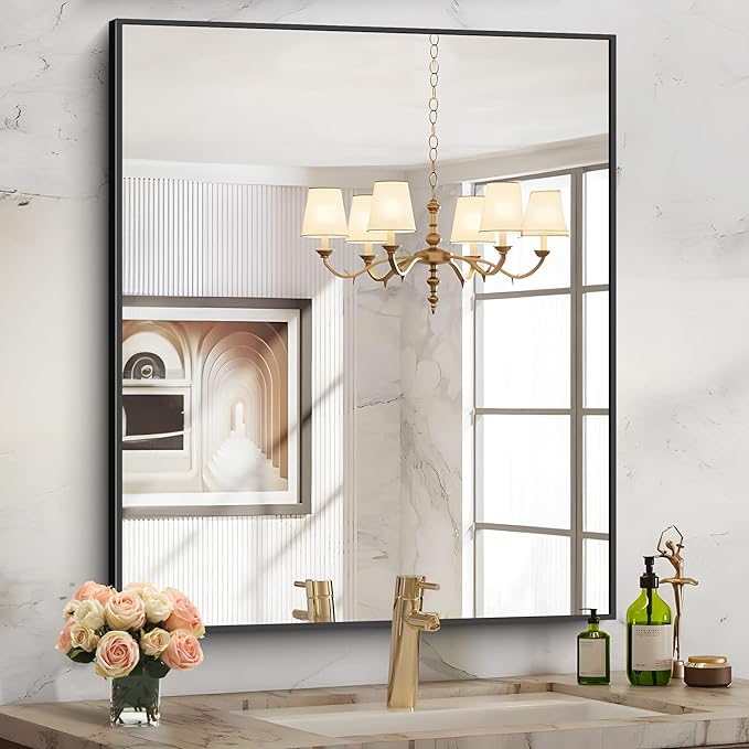 Black Bathroom Mirror for Wall, 30x36 Inch Rectangle by Welcometocofeny
