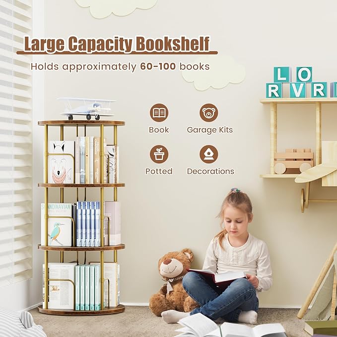 Rotating Bookshelf, 3 Tier Round Revolving Bookcase - Image 4