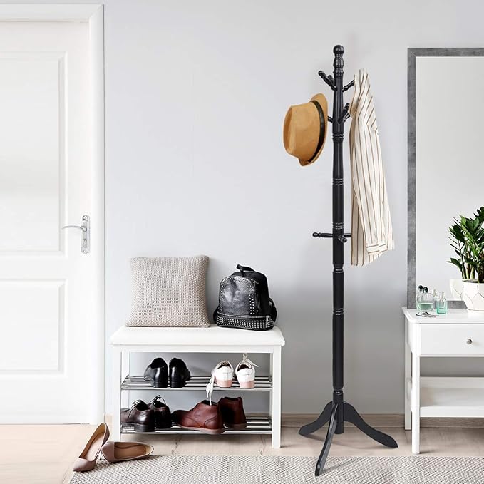 Tangkula Wood Coat Rack Freestanding, Entryway Height Adjustable Coat Stand - Image 4